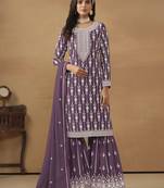Lavender embroidery faux georgette Sharara set