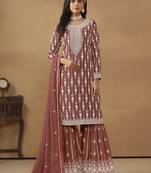 Brown embroidery faux georgette Sharara set