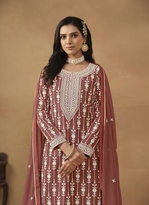 Brown embroidery faux georgette Sharara set 2