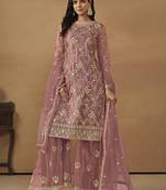 Pink embroidered net palazzo Suit