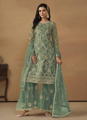 Green embroidery net palazzo 1