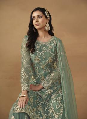 Green embroidery net palazzo 2