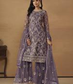 Purple embroidery net palazzo