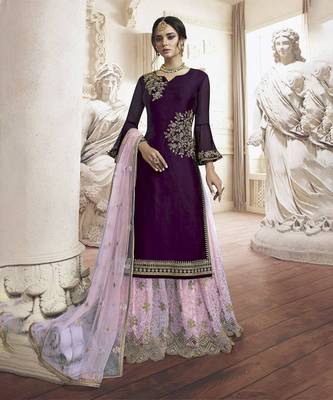 Wine rangoli georgette semi stitched wedding sharara suit 1