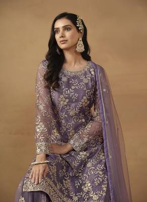 Purple embroidery net palazzo 2