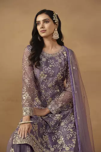 Purple embroidery net palazzo