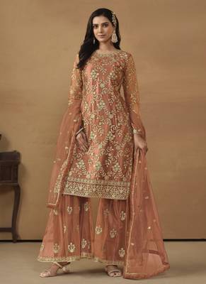 Orange embroidery net palazzo 1