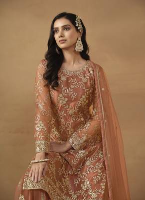 Orange embroidery net palazzo 2