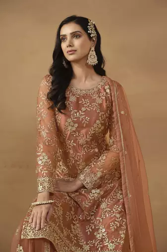 Orange embroidery net palazzo