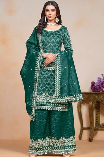 Teal blue embroidery gold crush palazzo