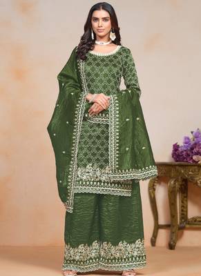 Teal green embroidery gold crush palazzo 1