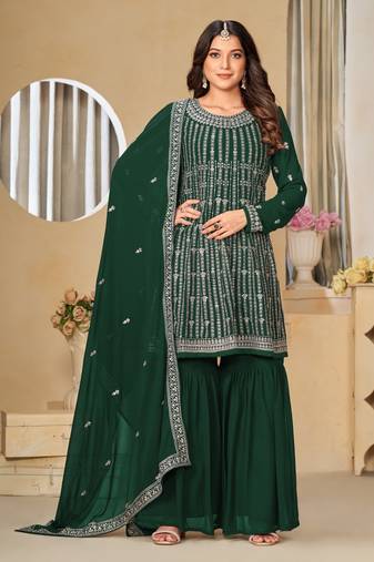 Green embroidery faux georgette sharara