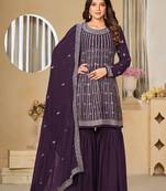 Purple embroidery faux georgette sharara