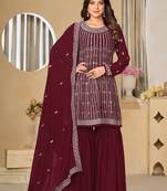 Maroon embroidery faux georgette sharara