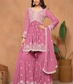 Pink embroidery faux georgette sharara