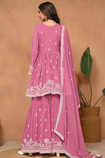 Pink embroidery faux georgette sharara