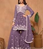 Purple embroidery faux georgette sharara