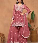 Peach embroidery faux georgette sharara