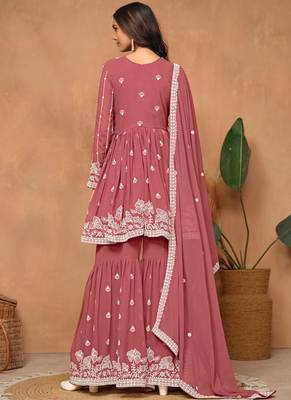 Peach embroidery faux georgette sharara 2