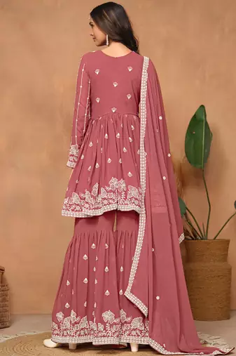 Peach embroidery faux georgette sharara