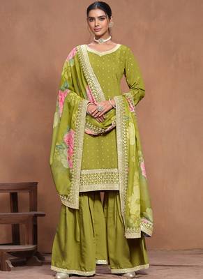 Green embroidery roman silk sharara 1