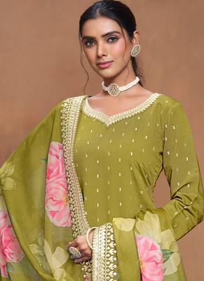 Green embroidery roman silk sharara 2