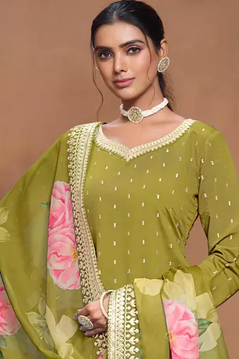 Green embroidery roman silk sharara