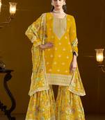 Yellow embroidery chinon sharara