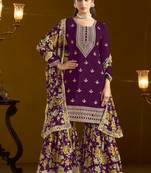 Purple embroidery chinon sharara