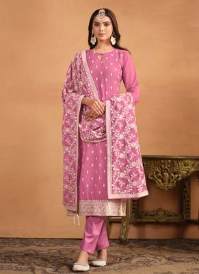 Pink embroidery faux georgette salwar kameez 1