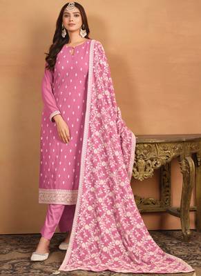 Pink embroidery faux georgette salwar kameez 2