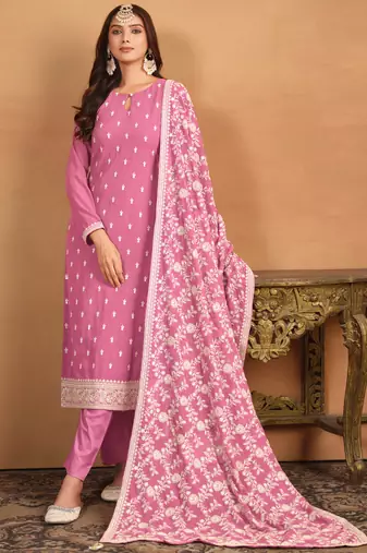 Pink embroidery faux georgette salwar kameez