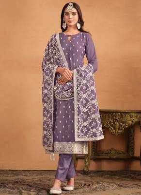 Lavender embroidery faux georgette salwar kameez 1