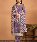 Lavender embroidery faux georgette salwar kameez