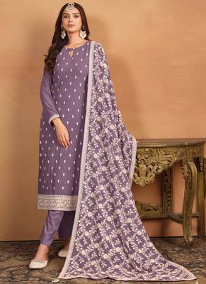 Lavender embroidery faux georgette salwar kameez 2