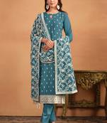 Sky blue embroidery faux georgette salwar kameez