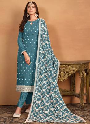 Sky blue embroidery faux georgette salwar kameez 2