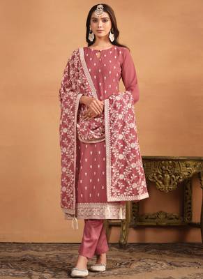 Peach embroidery faux georgette salwar kameez 1