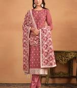 Peach embroidery faux georgette salwar kameez