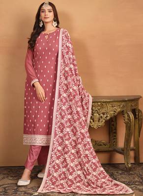 Peach embroidery faux georgette salwar kameez 2