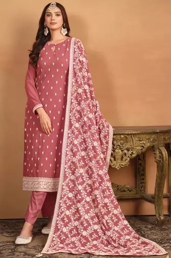 Peach embroidery faux georgette salwar kameez