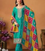 Sea Green Embroidery Chinon Silk Punjabi Salwar Suit