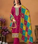 Rani Pink Embroidery Chinon Silk Punjabi Salwar Suit