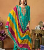 Sea Green Embroidery Chinon Silk Punjabi Salwar Suit