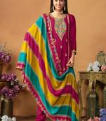 Rani Pink Embroidery Chinon Silk Punjabi Salwar Suit