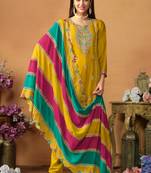 Mustard Embroidery Chinon Silk Punjabi Salwar Suit