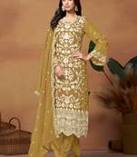 Mustard embroidery organza salwar kameez
