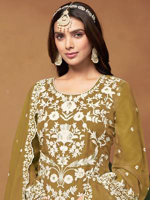 Mustard embroidery organza salwar kameez 2