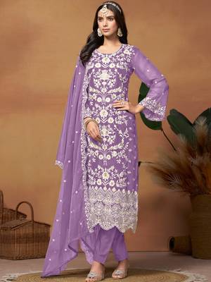 Purple embroidery organza salwar kameez 1