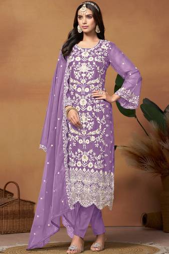 Purple embroidery organza salwar kameez
